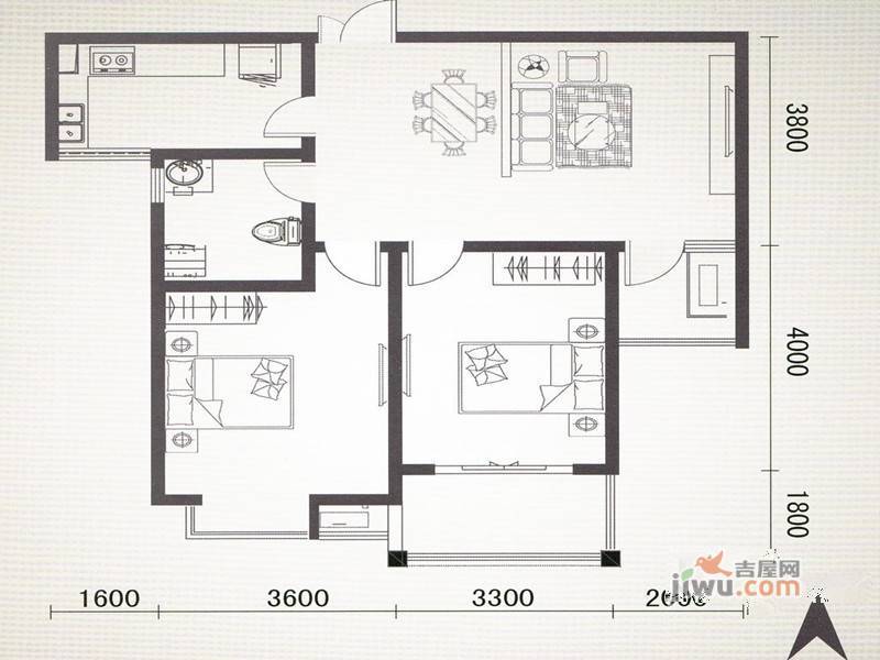 丽都美景2室2厅1卫89.6㎡户型图