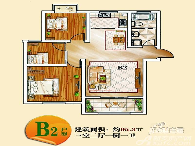 皖溪佳苑3室2厅1卫95㎡户型图