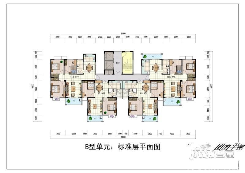 特凿花园3室2厅1卫113.8㎡户型图
